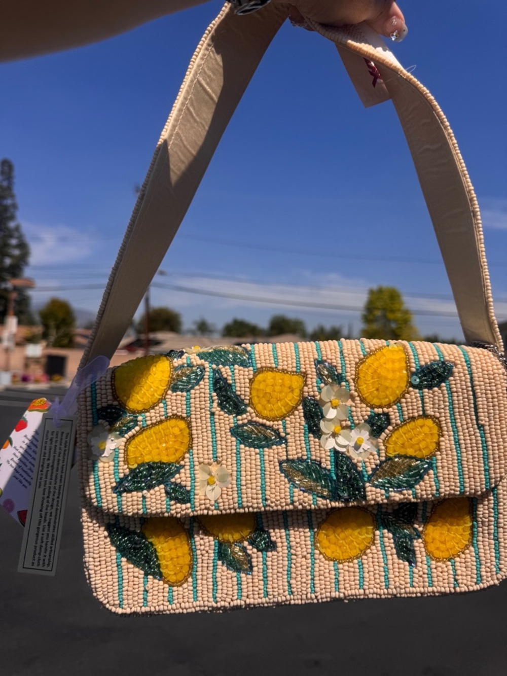 Beaded mango-Print Shoulder Bag - Yellow